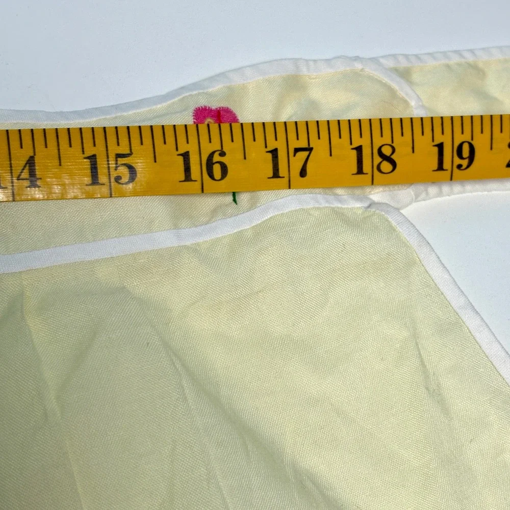 Vintage Embroidered Half Apron Floral scalloped Pocket Cotton Yello Retro Cotton